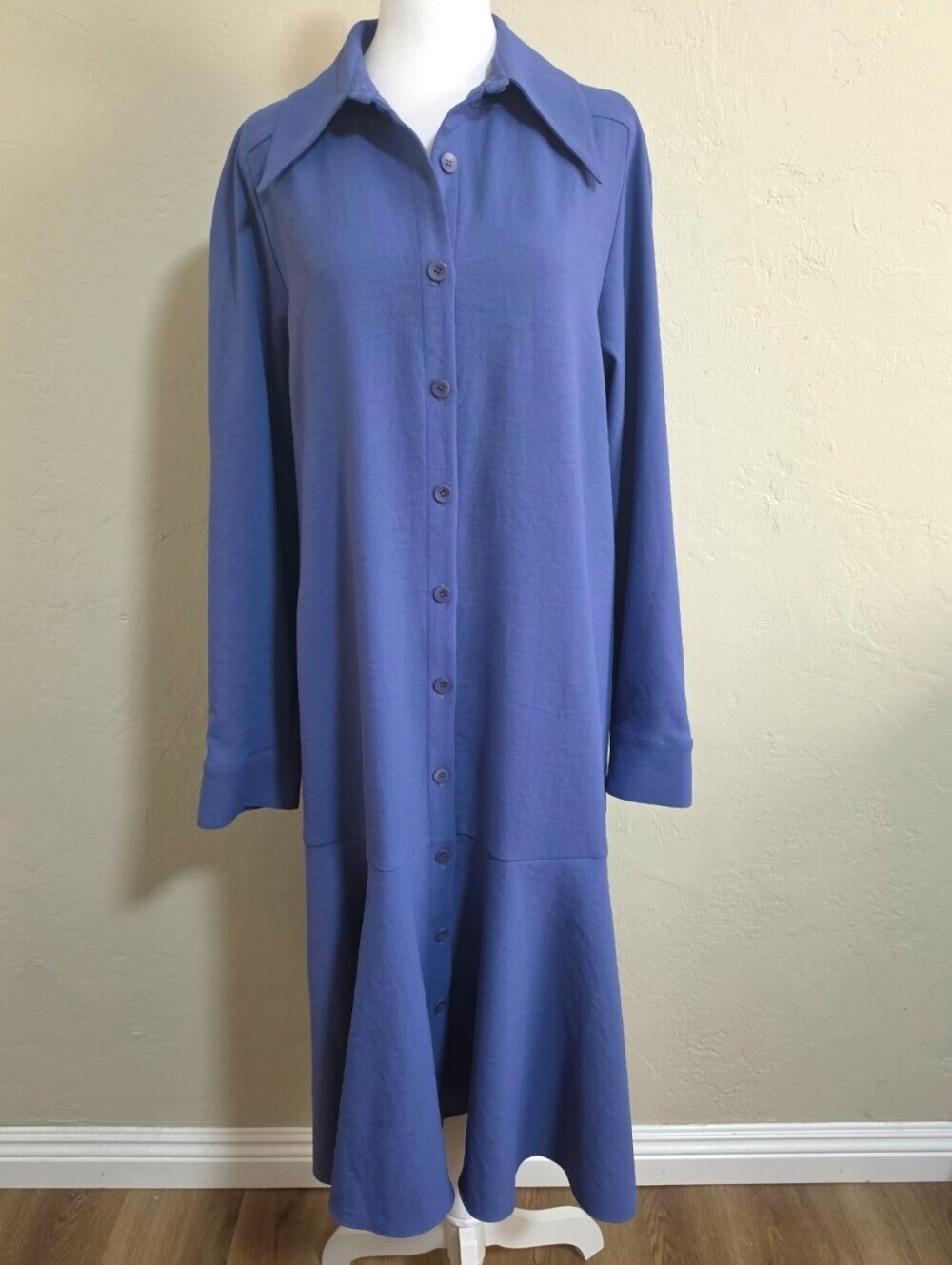 TIBI Blue Chalky Drape Fluted Twill Shirt Dress, 12 Sophisticated Relaxed - Picture 6 of 11